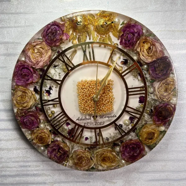 resin-varmala-flowers-roman-numerals-analog-wall-clock