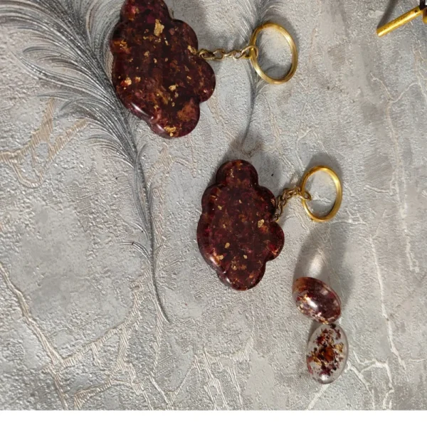 Customised-red-colour-keychain-andearing-set