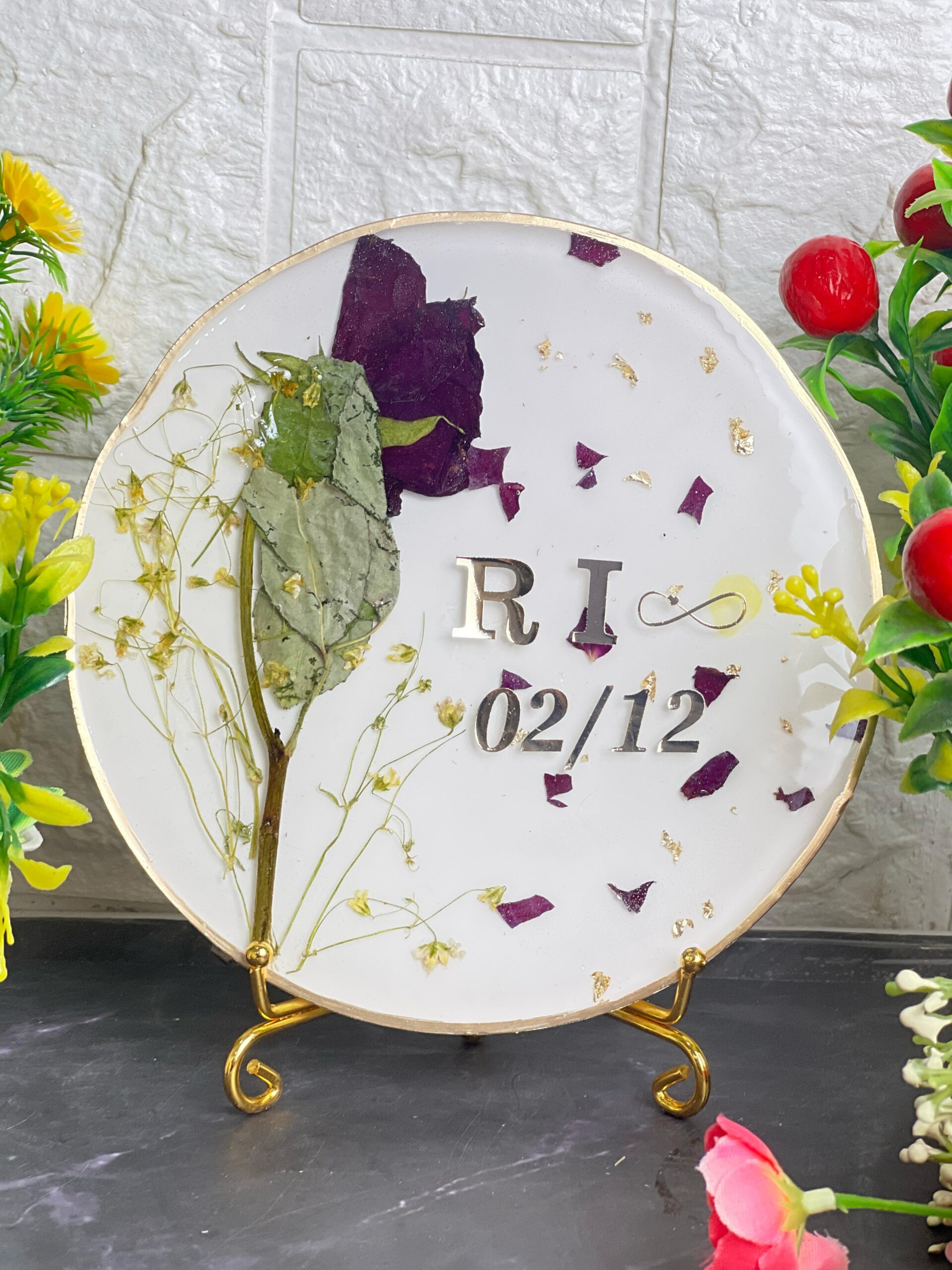 preserved rose in resin frame
