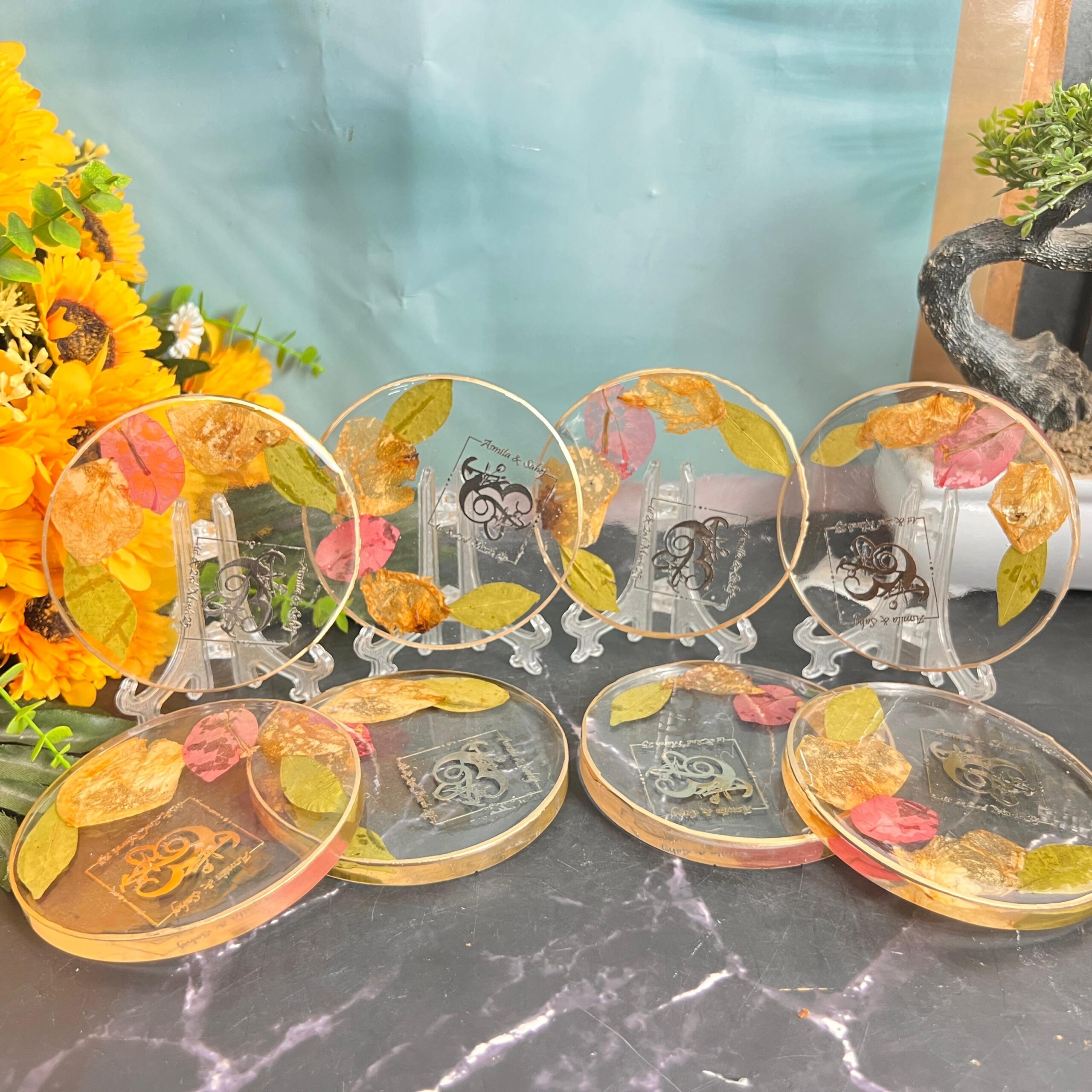 resin coaster for cups with real flowers