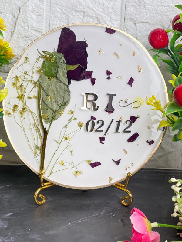 resin frame with red rose and gold flake