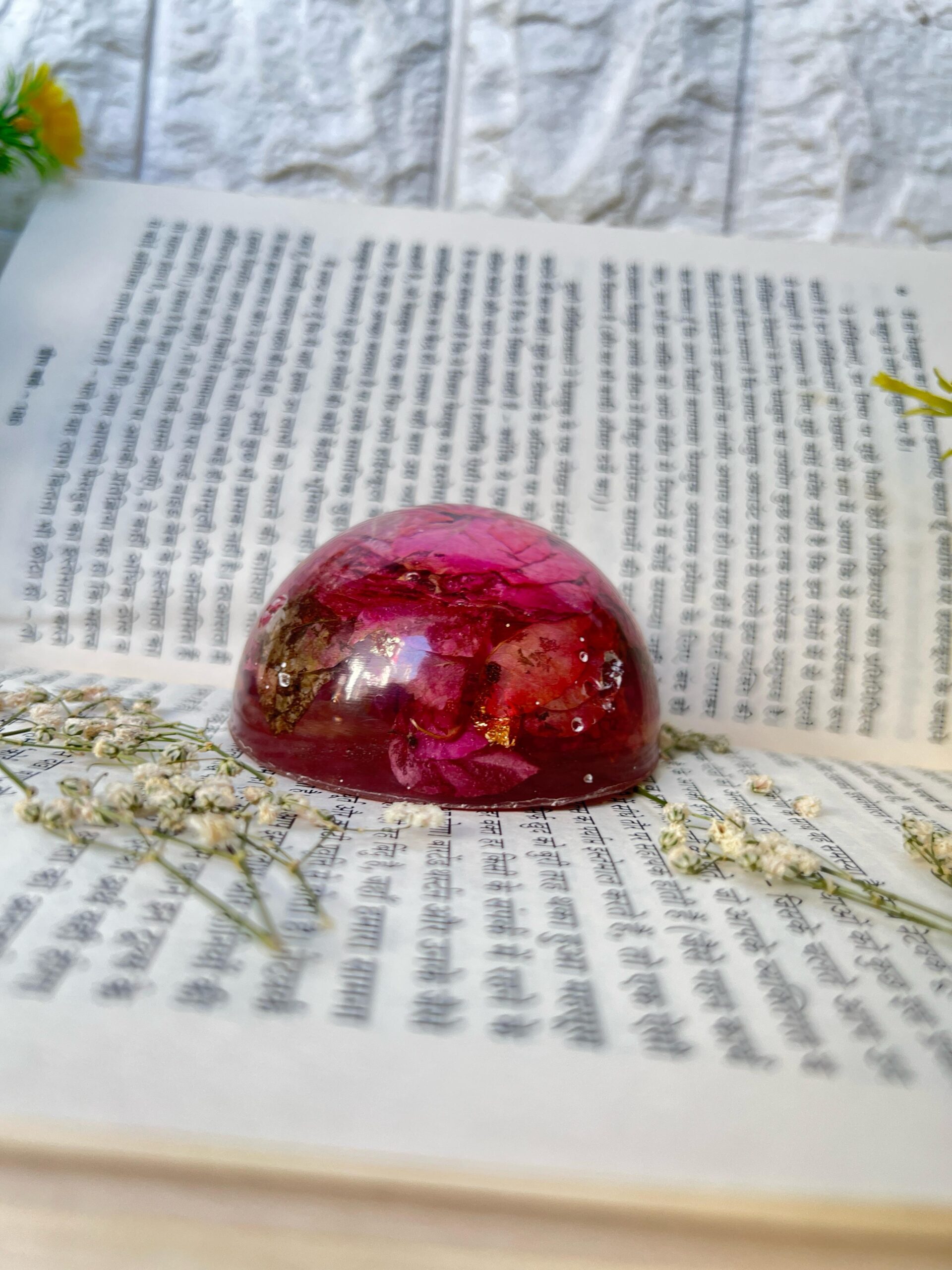 resin paperweight with flowers