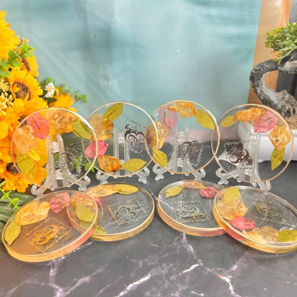 resin table coaster with flowers